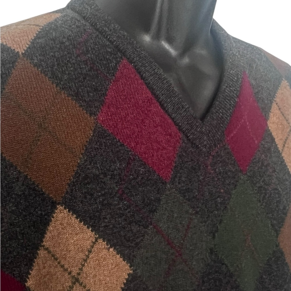 Blarney Woolen Mills Argyle V-Neck Sweater Large Wool Academic Preppy Classic - Picture 2 of 12